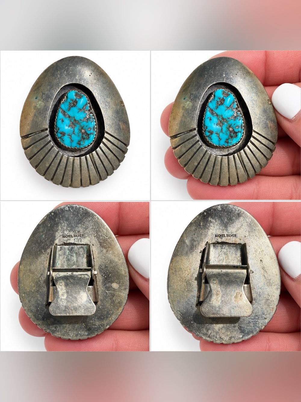 Vintage Turquoise Bolo Tie Slide Nickel Silver 2β Southwestern Western